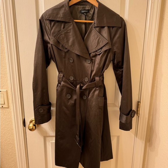 Chocolate brown Bebe trench coat.  Size M. - Picture 1 of 7
